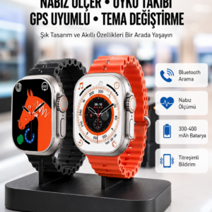 Yeni Model Akıllı Saat Ultra Smart Watch Gümüş Kasa 45mm Titreşim