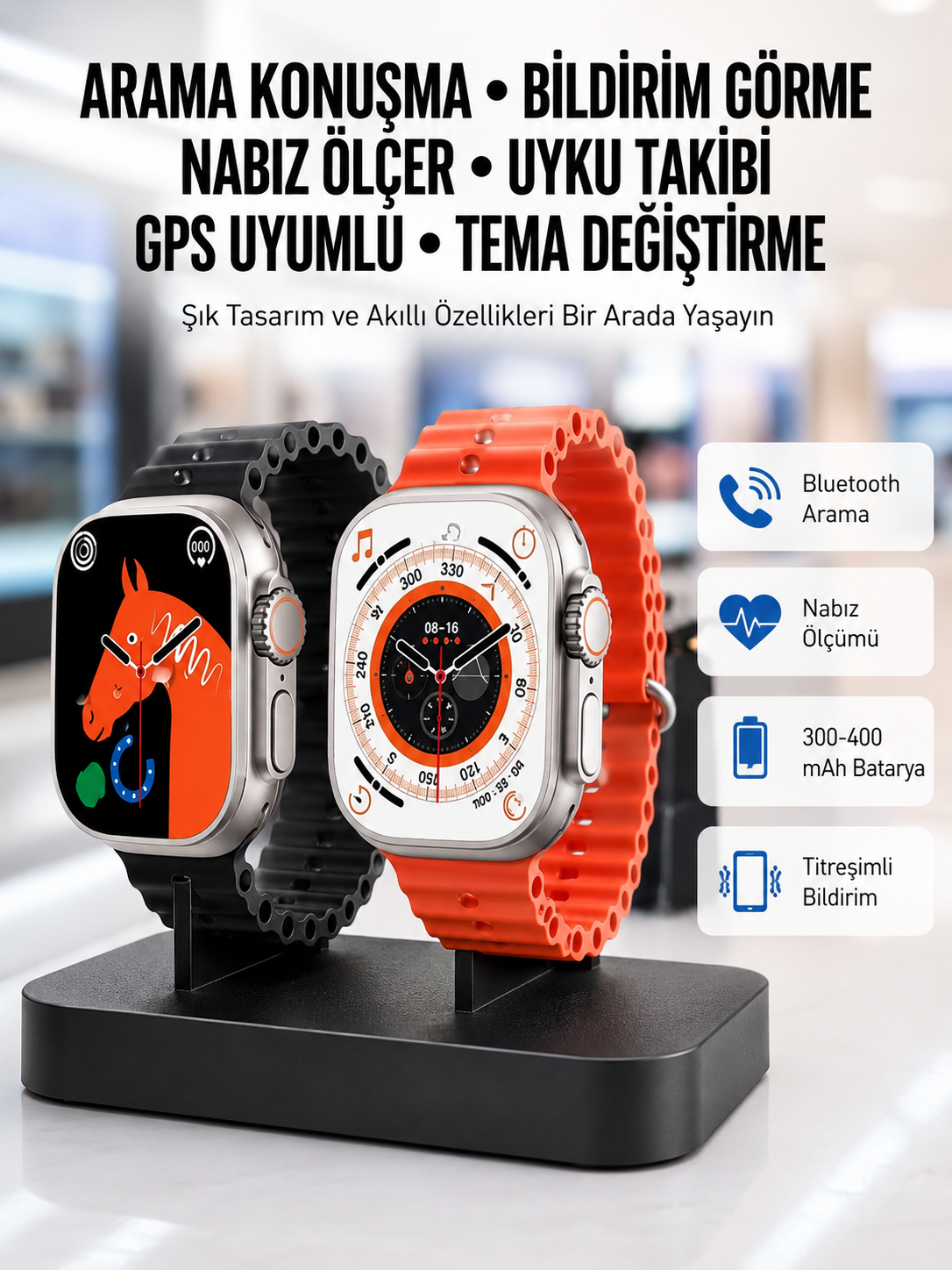 Yeni Model Akıllı Saat Ultra Smart Watch Gümüş Kasa 45mm Titreşim