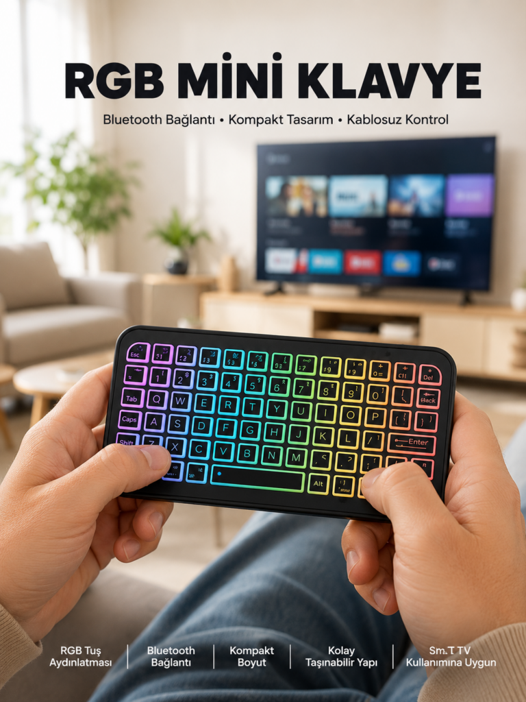 Kompakt Siyah RGB Işıklı Bluetooth Mini Klavye