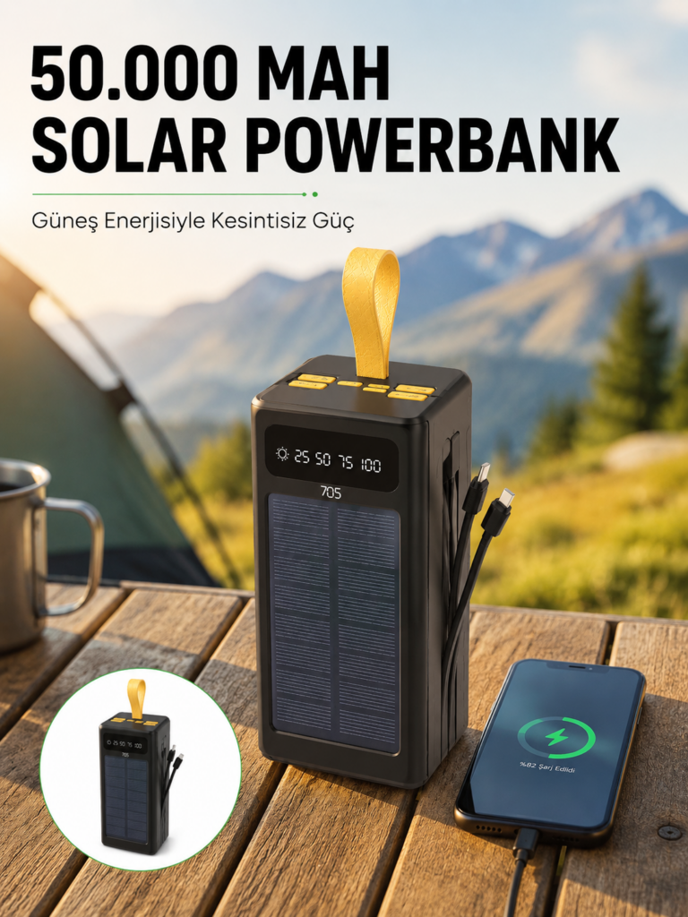 Güneş Enerjili Powerbank Dijital Göstergeli Taşınabilir Güç Kaynağı Yeni Nesil