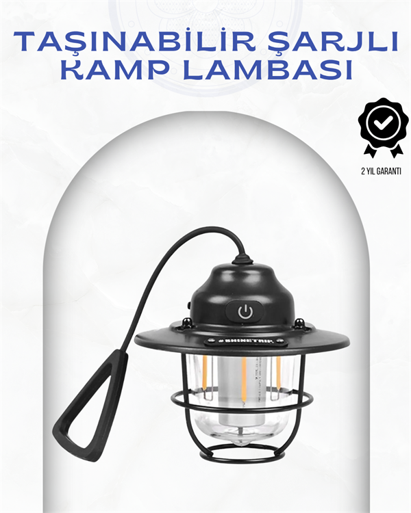 Geometrik Tasarımlı Vintage Kamp Lambası – Type-C Şarj, Ayarlanabilir Parlaklık