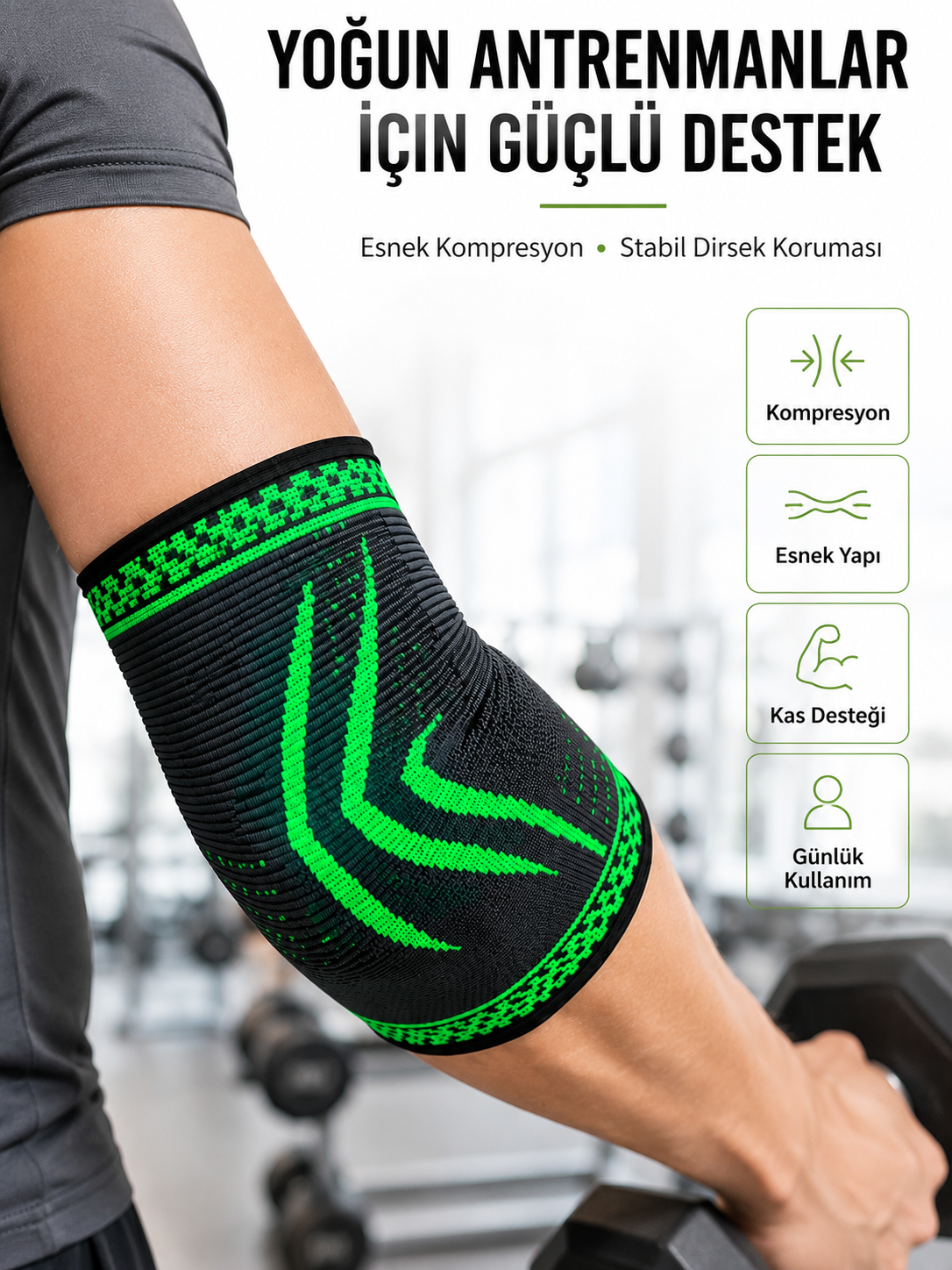 Elastik Kompresyon Dirsek Destekliği Spor Fitness Günlük Kullanım Dirseklik