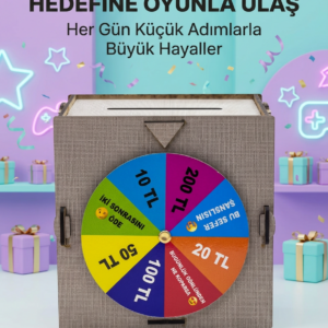 Şans Çarklı Hediyelik Tasarruf Kutusu Eğlenceli Para Biriktirme Oyun Dekoratif Ahşap Kumbara