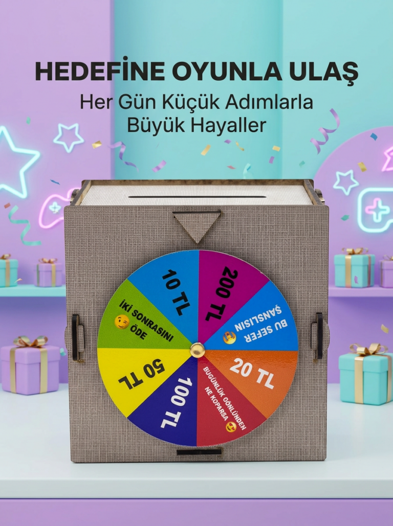 Şans Çarklı Hediyelik Tasarruf Kutusu Eğlenceli Para Biriktirme Oyun Dekoratif Ahşap Kumbara