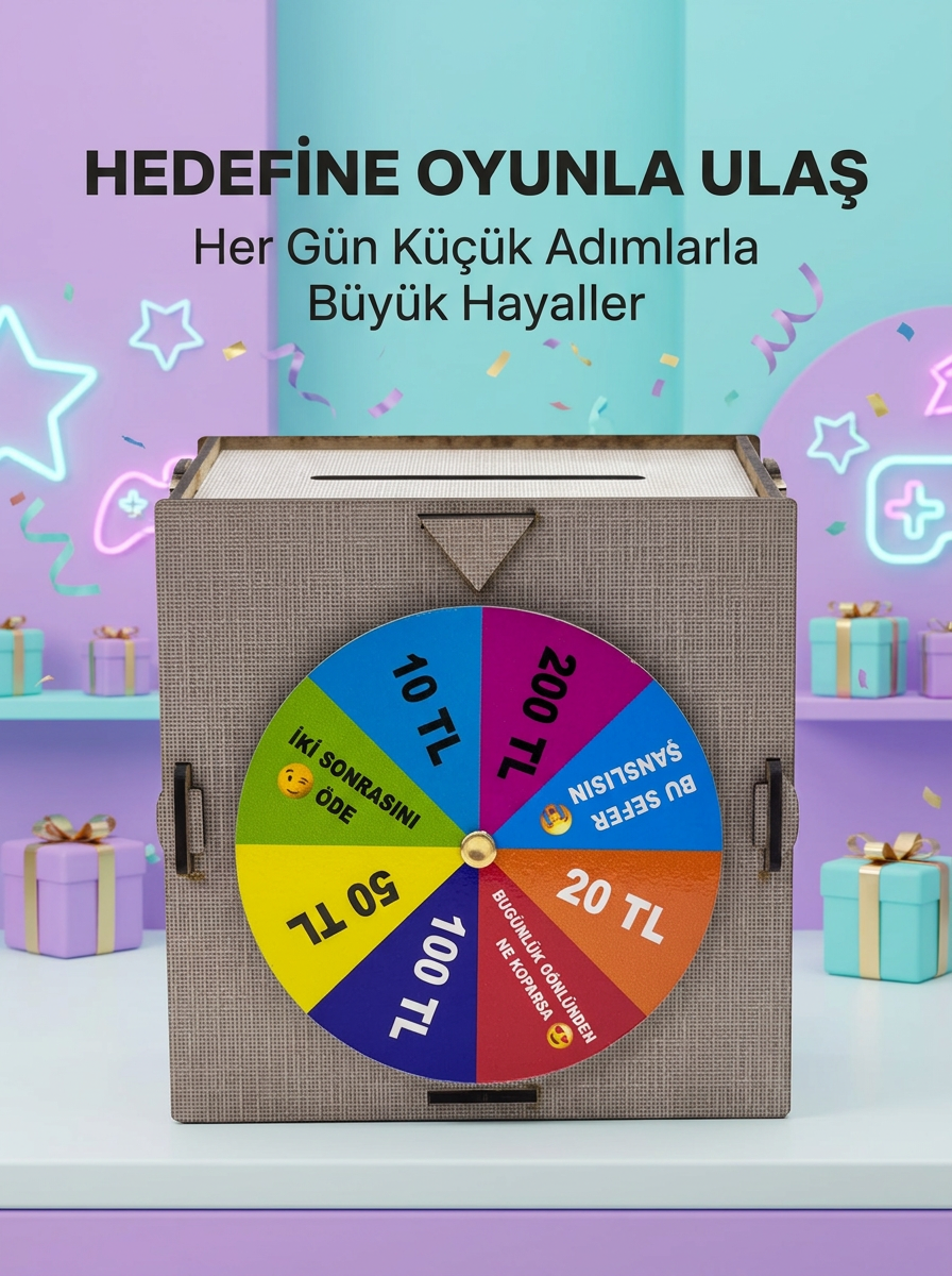 Şans Çarklı Hediyelik Tasarruf Kutusu Eğlenceli Para Biriktirme Oyun Dekoratif Ahşap Kumbara