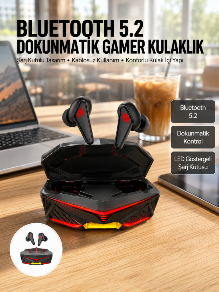 Dokunmatik Kontrol Tws Işıklı Kulakiçi Bluetooth Kulaklık Kablosuz Oyuncu Kulaklığı