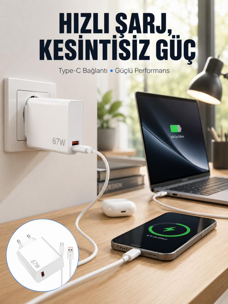 67W Type-C Turbo Şarj Cihazı – Aşırı Akım ve Isı Koruması, Seyahat Uyumlu Yeni Nesil