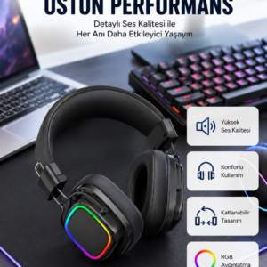 RGB Işıklı Katlanabilir Bluetooth 5.3 Kulak Üstü Kulaklık