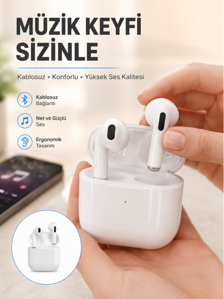 Yeni Nesil Bluetooth Kulaklık Beyaz Çağrı Cevaplayabilen Kablosuz Yeni Nesil