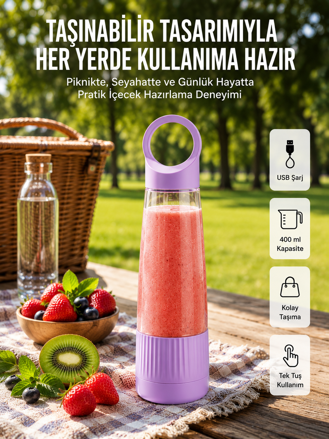USB Şarjlı Taşınabilir Smoothie Blender 400 ml
