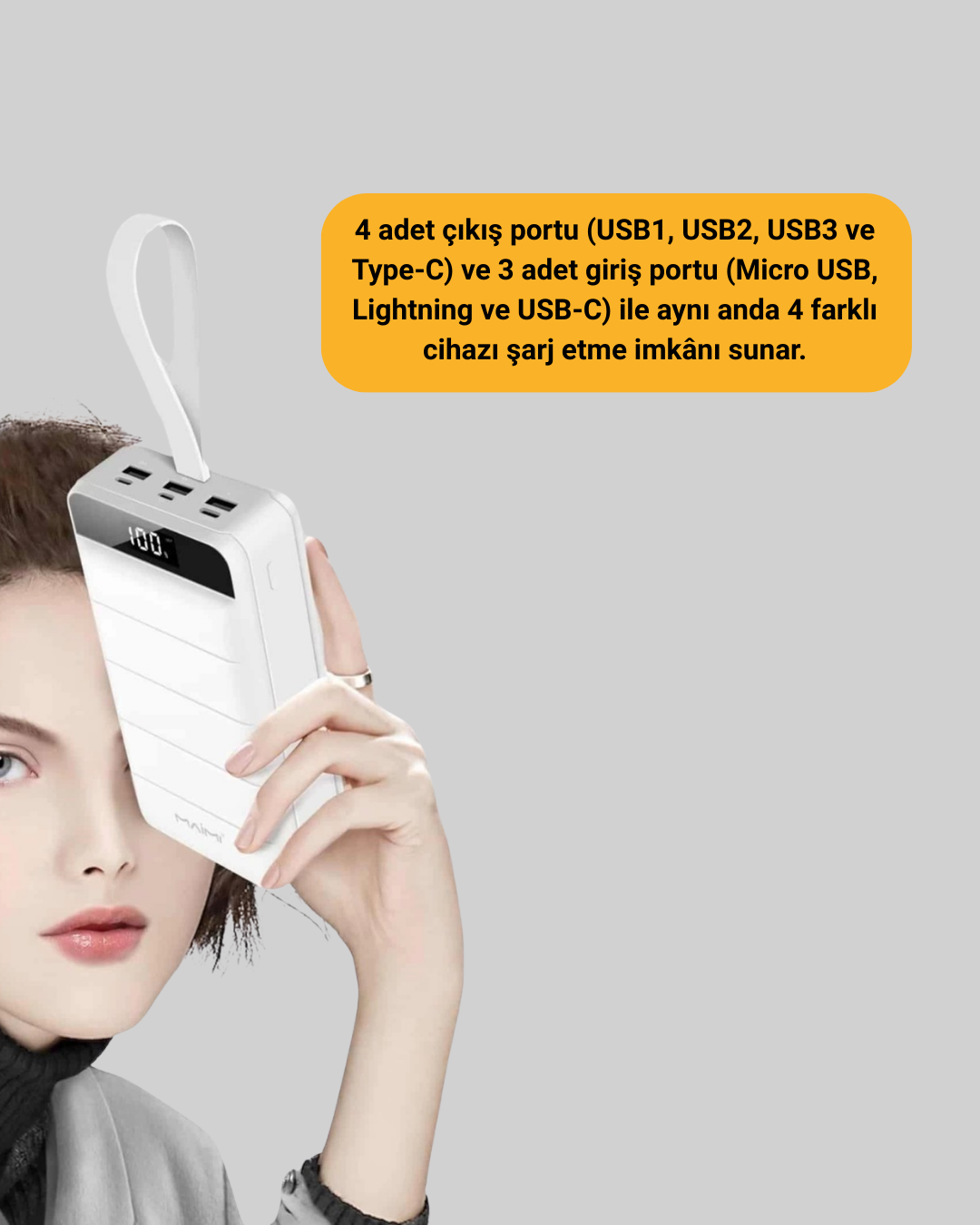 50000mAh Yüksek Kapasiteli Powerbank Hızlı Şarj ve LED Ekranlı