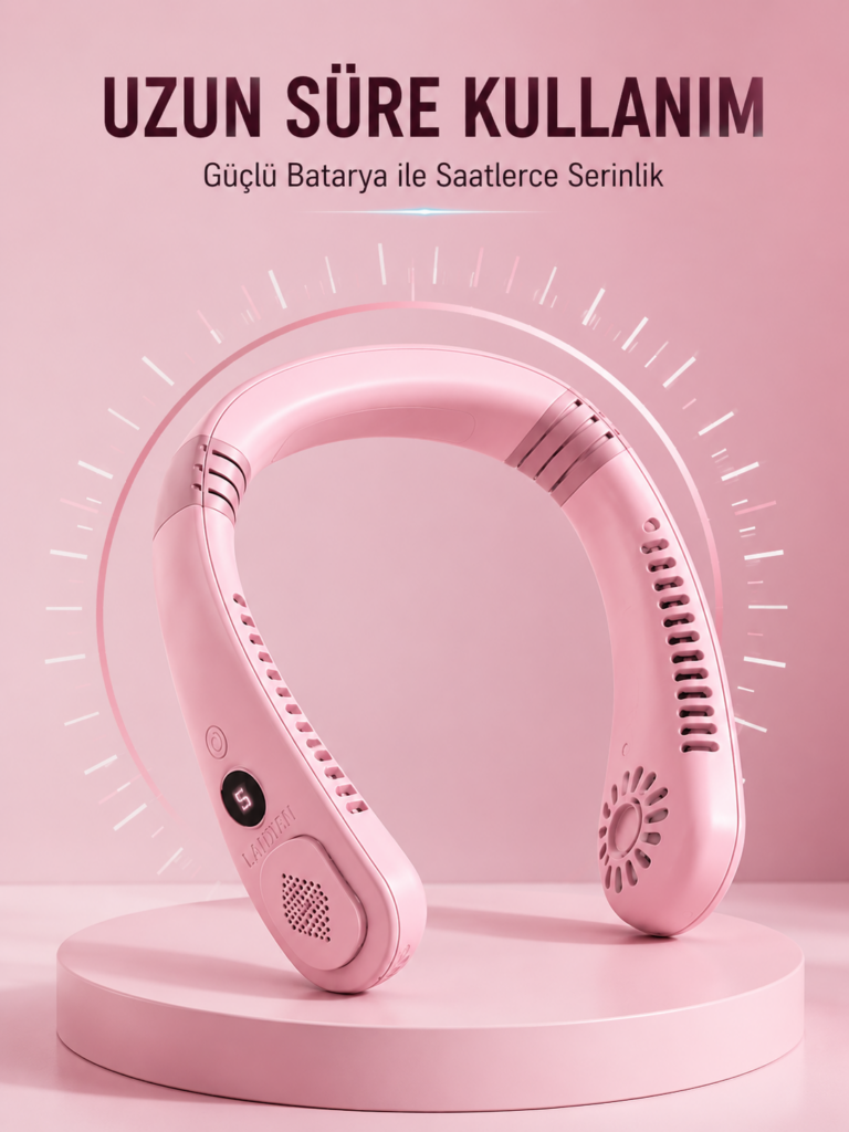 Pembe Boyun Fanı Sessiz Çalışan USB Şarjlı Taşınabilir Kişisel Serinletici