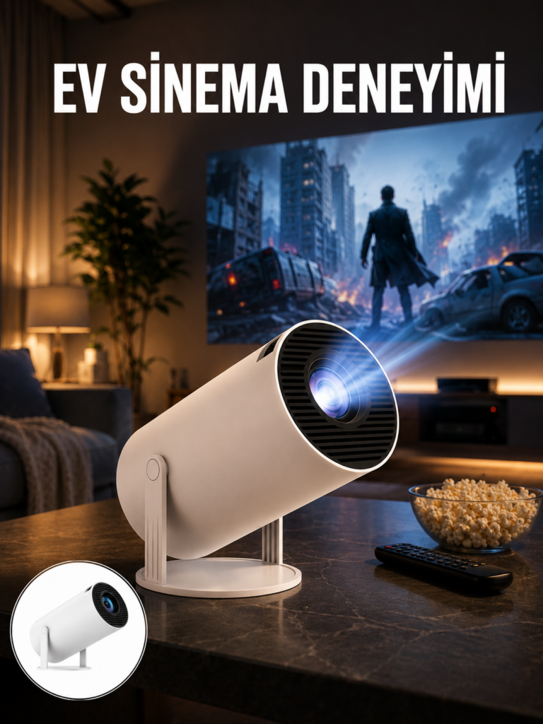 Sinema Projektörü Android HDMI USB WİFİ Ses Çıkışlı Ayaklı Projeksiyon Taşınabilir Yeni Nesil