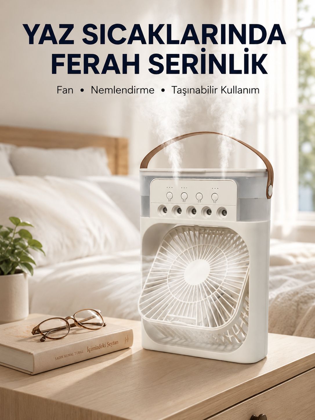 Taşınabilir 3'ü 1 Arada Mini Fan | Nemlendirici + Soğutucu + Gece Lambası Yeni Nesil