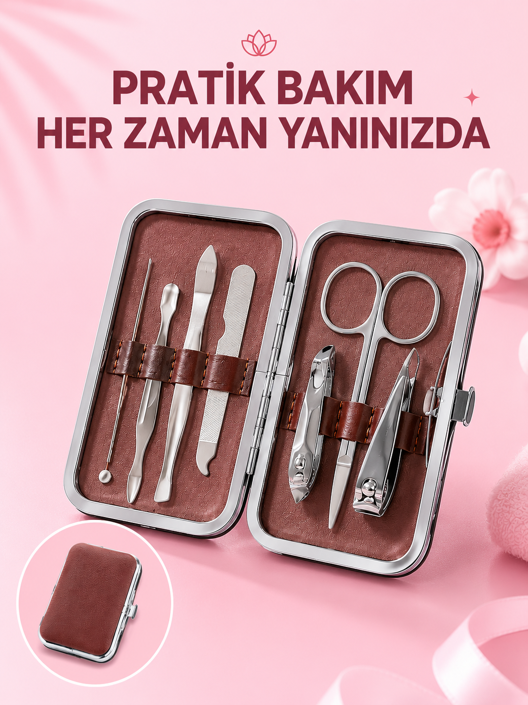 Çantalı 7 Parça Manikür Pedikür Seti Tırnak Makası Cımbız Törpü