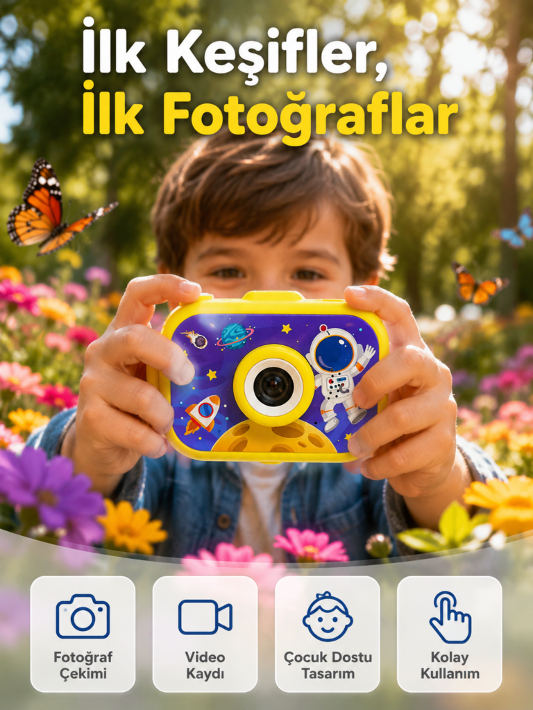 Mini Çocuk Dijital Fotoğraf Makinesi Type-C Şarjlı HD Video Kamera 2.0 İnç TFT Renkli Ekran