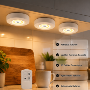 Kablosuz 3 Lü Spot Led Lamba Seti Uzaktan Kumandalı Enerji Tasarruflu Aydınlatma