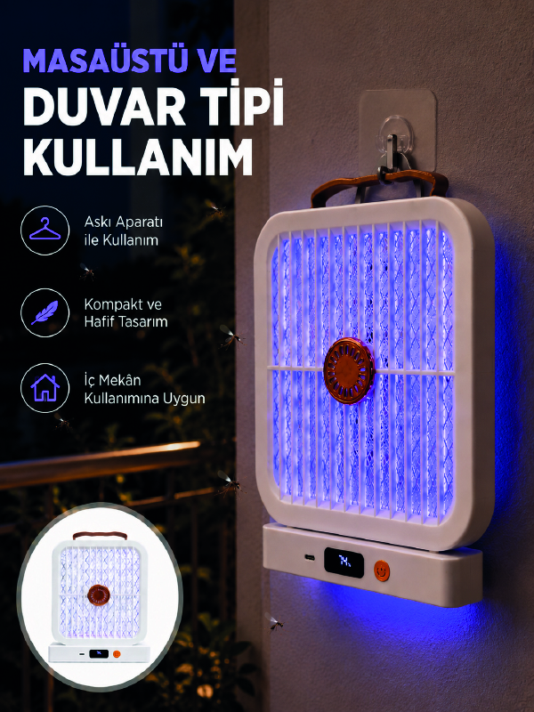 Şarjlı UV Işıklı Sinek Öldürücü Cihaz Beyaz Elektrikli Sivrisinek Yok Edici