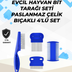 Uzun ve Kısa Tüylü Hayvanlara Özel Bit Tarağı ve Tüy Temizleme Seti