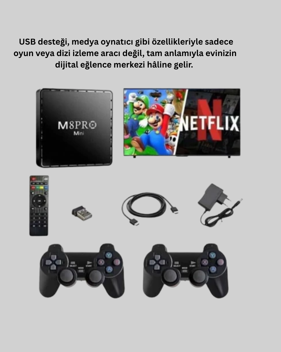 M8Pro Android TV Box ve Retro Oyun Konsolu – 10K Ultra HD Görüntü