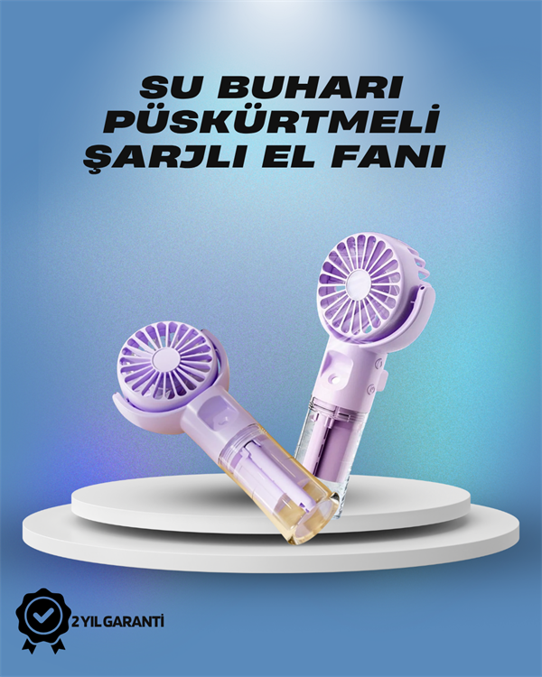Su Sisi Püskürtmeli Taşınabilir El Fanı – Çocuk ve Öğrencilere Uygun, Kamp ve Seyahat İçin