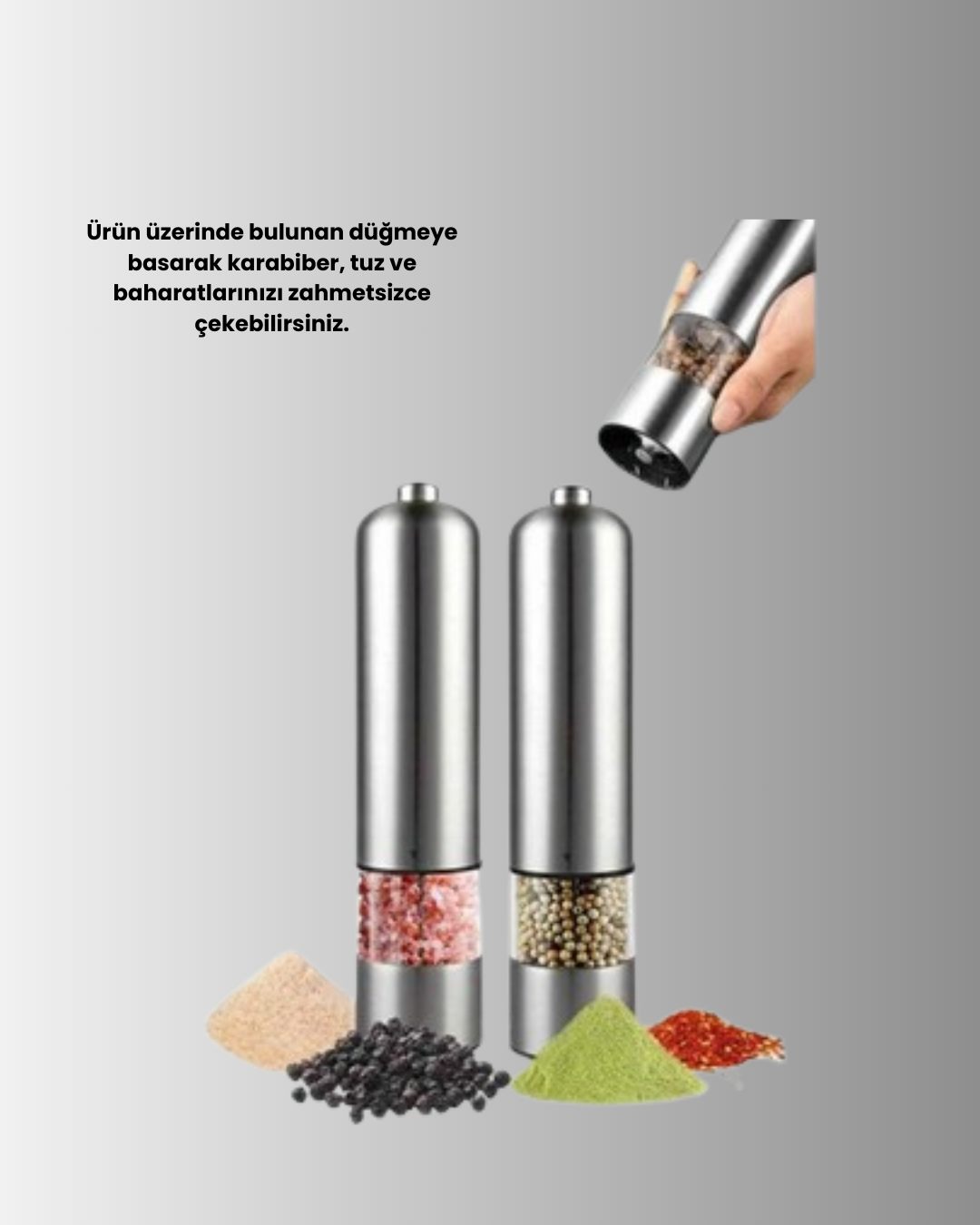 Tek Elle Kullanılan Otomatik Baharat Değirmeni Işıklı Sistem Yeni Nesil