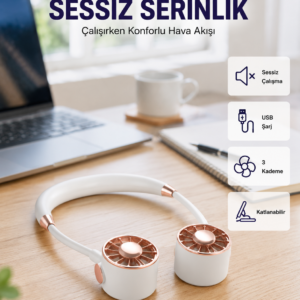 Katlanabilir Asılabilir Mini Fan USB Şarjlı 3 Kademeli Sessiz