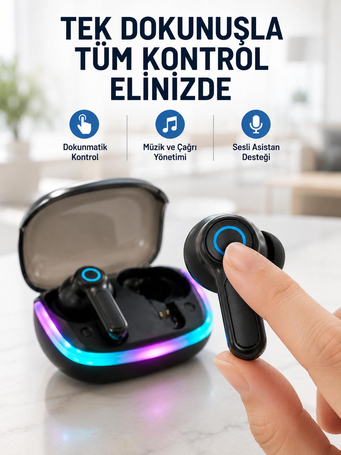 Bluetooth 5.4 TWS Kablosuz Kulaklık Quad ENC Mikrofonlu RGB Şarj Kutulu HD Ses