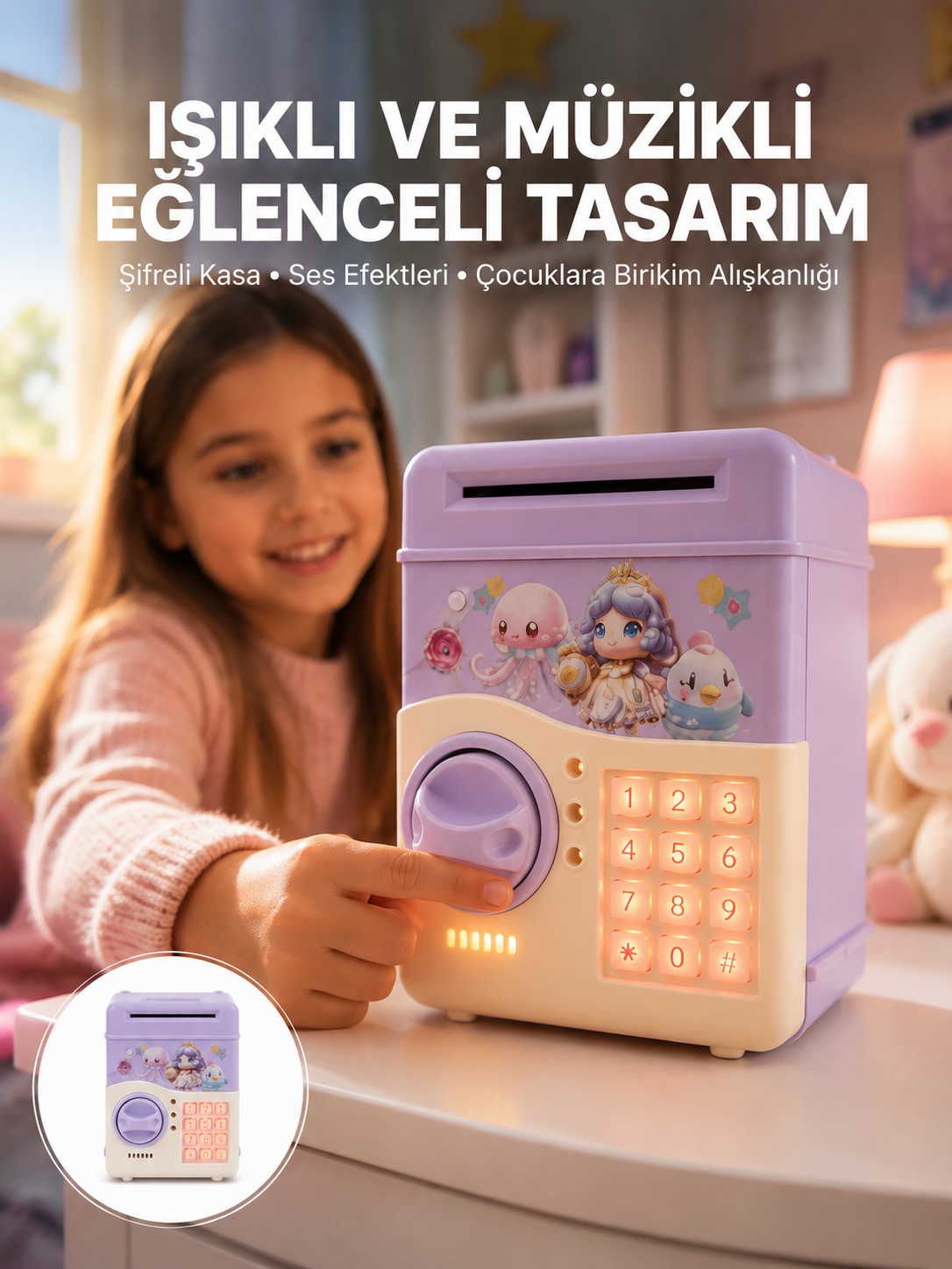 Mor Otomatik Para Girişli Elektronik Şifreli Kumbara