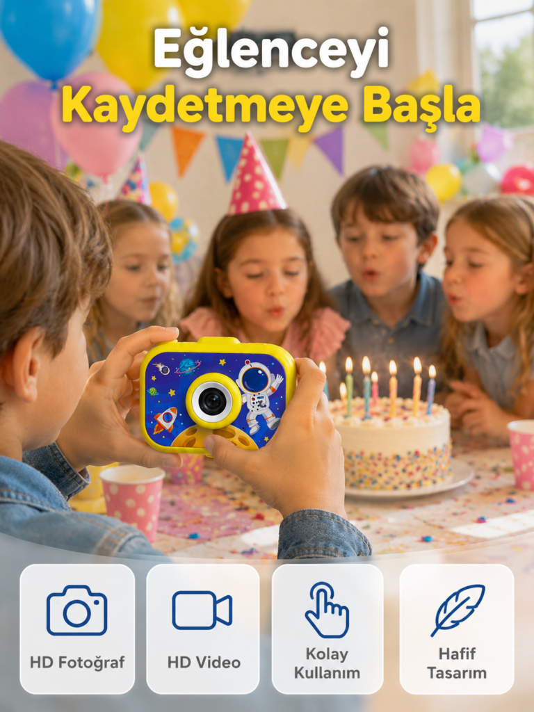 Şarjlı Çocuk Dijital Kamera Ön Arka Kamera Destekli HD Fotoğraf Video Çekimi Mini Tripodlu