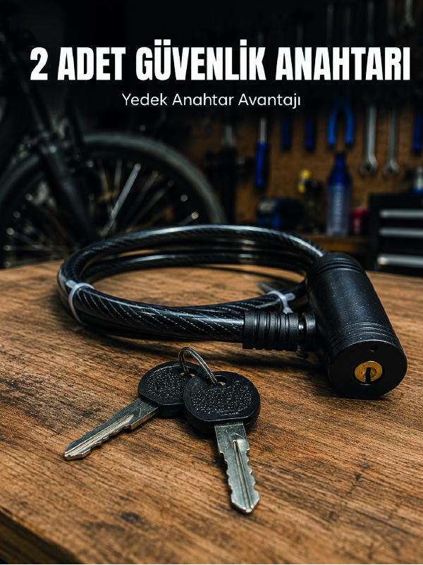 12 mm Çelik Halat Bisiklet Kilidi 80 cm Anahtarlı Güvenlik Kilidi PVC Kaplamalı Scooter ve Elektrikli Bisiklet Uyumlu