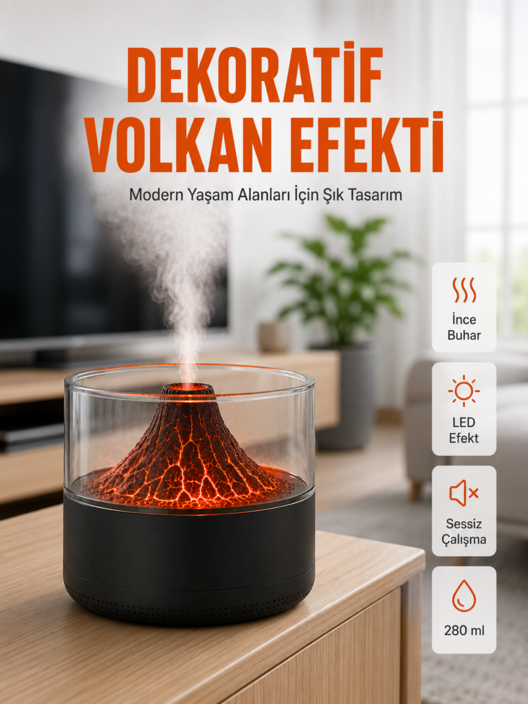Volkanik Tasarımlı LED Işıklı Ultrasonik Nemlendirici