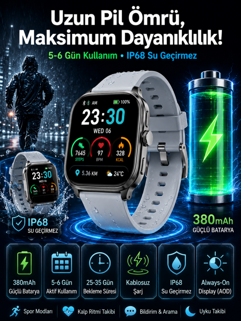 Akıllı Saat Sesli Görüşme Bluetooth Bağlantılı Kablosuz Şarj Özelliği Yeni Nesil