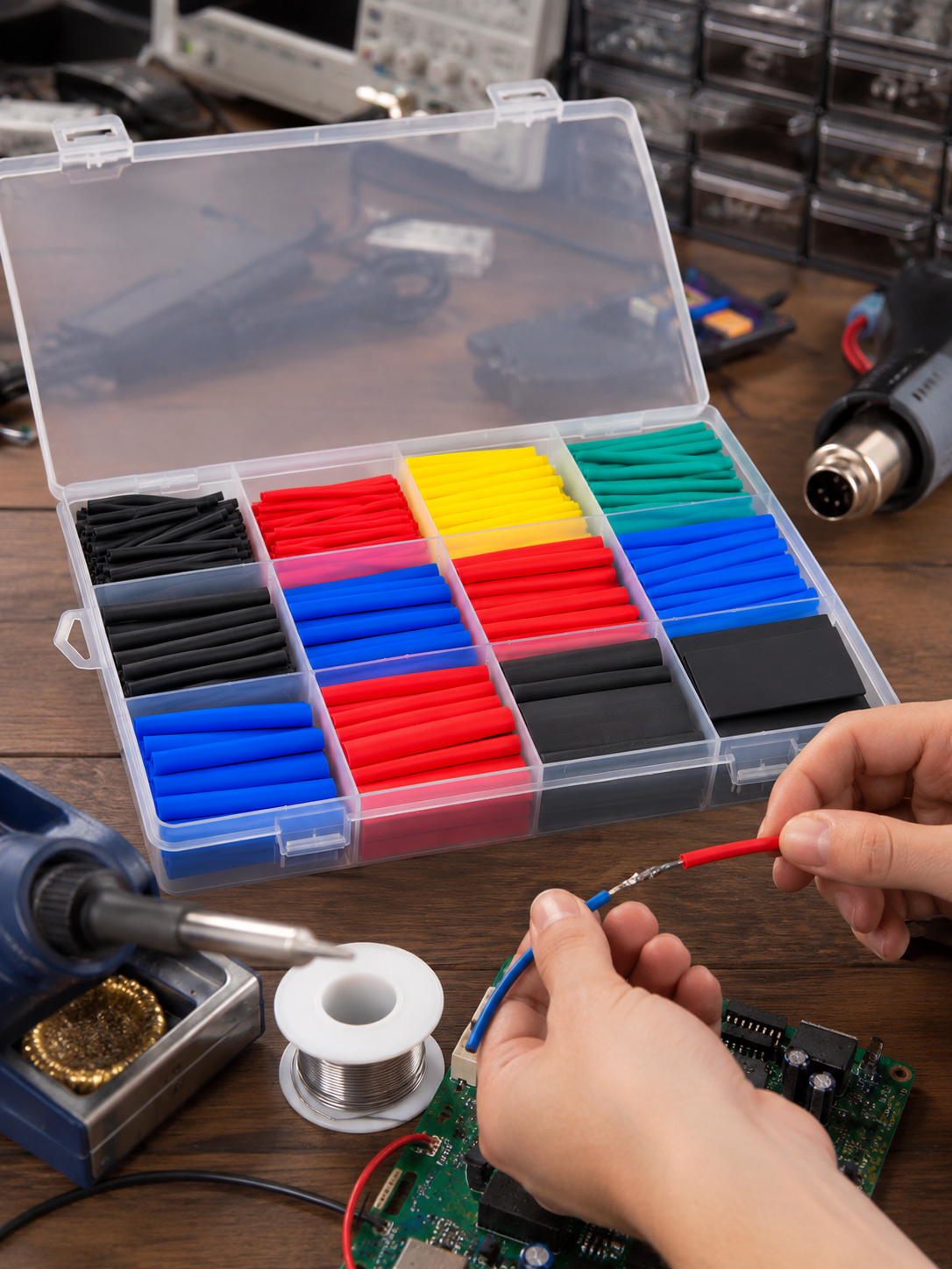 560 Parça Kablo İzolasyon Makaron Seti 12 Ölçü 5 Renk Heat Shrink Tube Organizer Kutulu