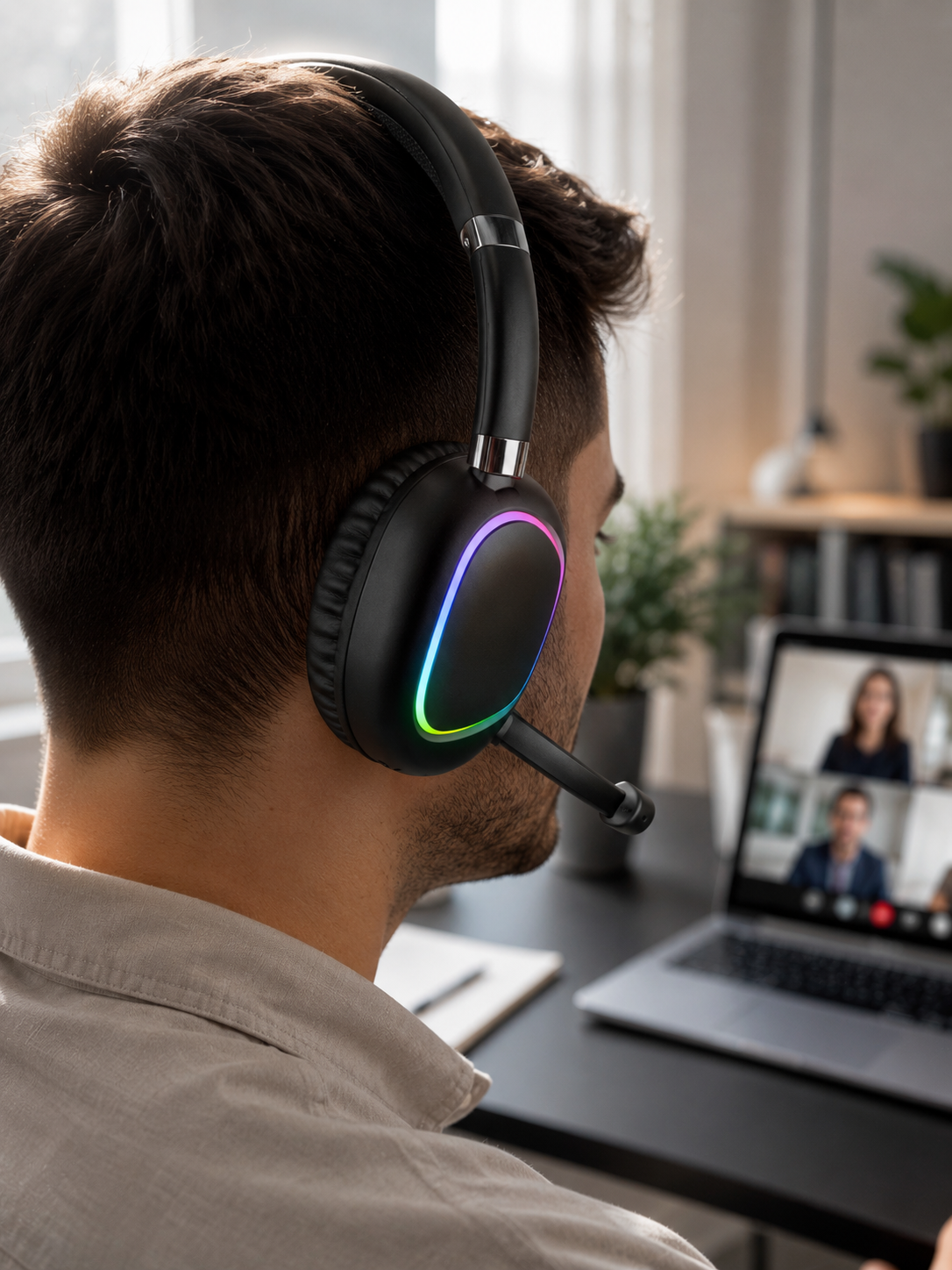 Bluetooth 5.0 Kablosuz Kulak Üstü Kulaklık Mikrofonlu RGB Aydınlatmalı