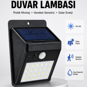 Su Geçirmez IP65 20 LED Solar Sensörlü Bahçe ve Veranda Aydınlatma Yeni Nesil