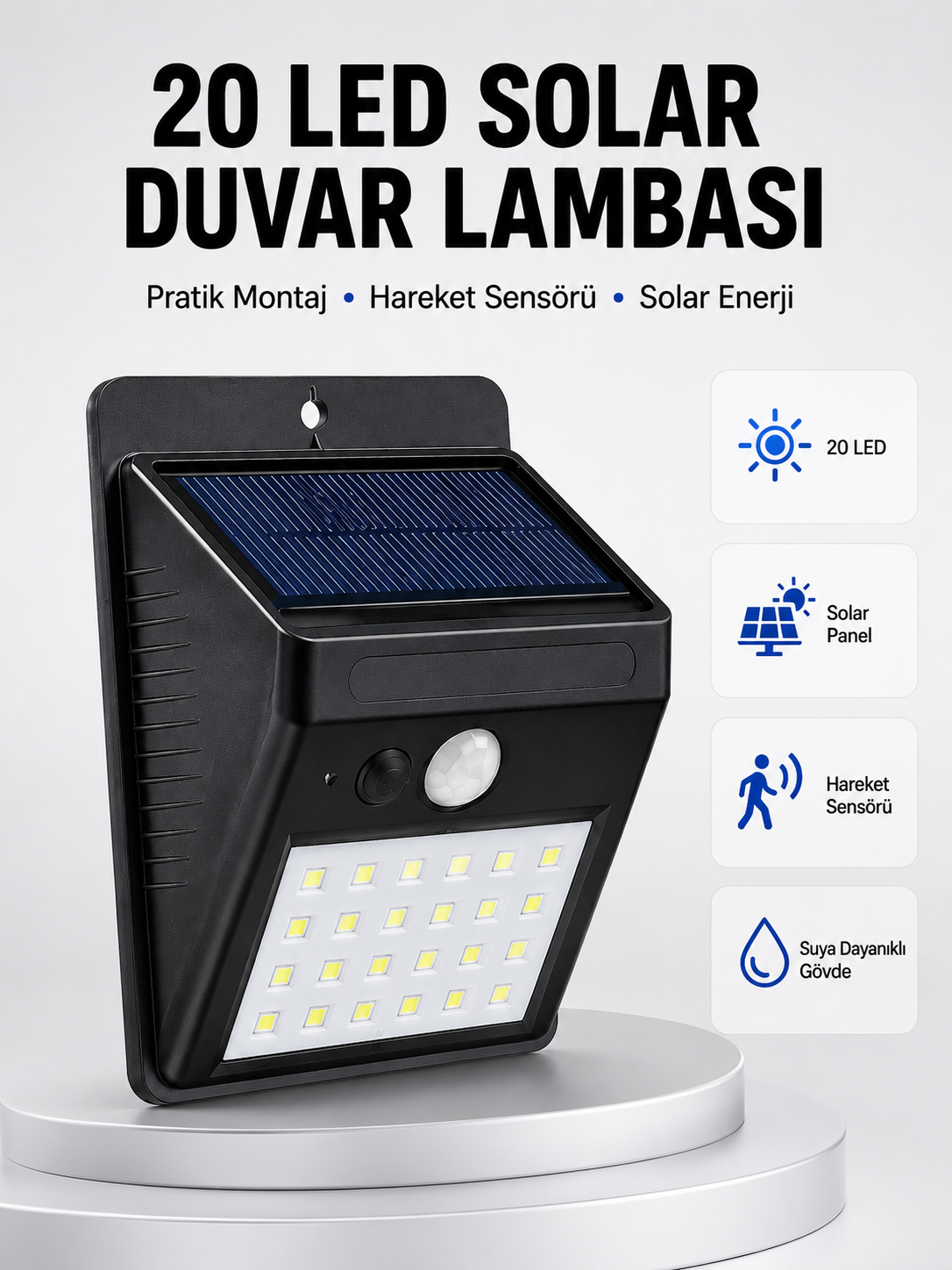Su Geçirmez IP65 20 LED Solar Sensörlü Bahçe ve Veranda Aydınlatma Yeni Nesil
