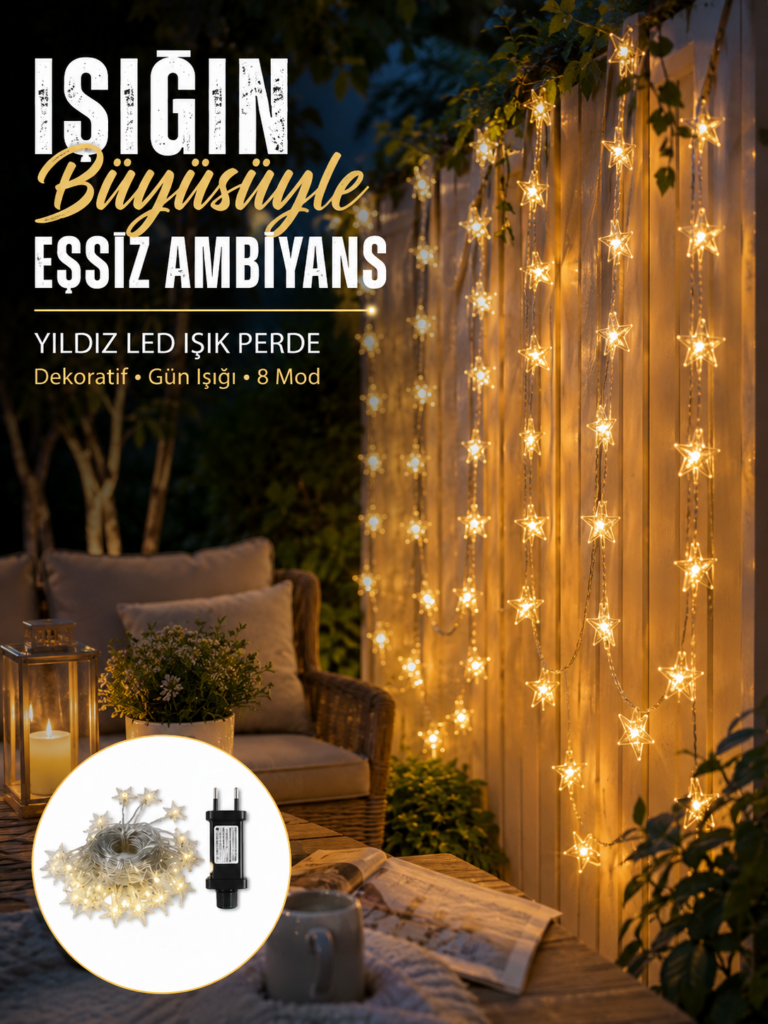 Dekoratif Yıldız Led Aydınlatma 20 Ledli 5 Metre Günışığı Yeni Nesil