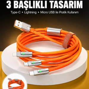 120W 3 İn 1 Uyumlu Silikon Şarj Kablosu Hızlı Şarj Kablosu