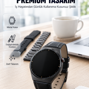 3 Kordonlu AMOLED Ekran Bluetooth Aramalı Akıllı Saat Metal, Deri ve Silikon Kordon Seti