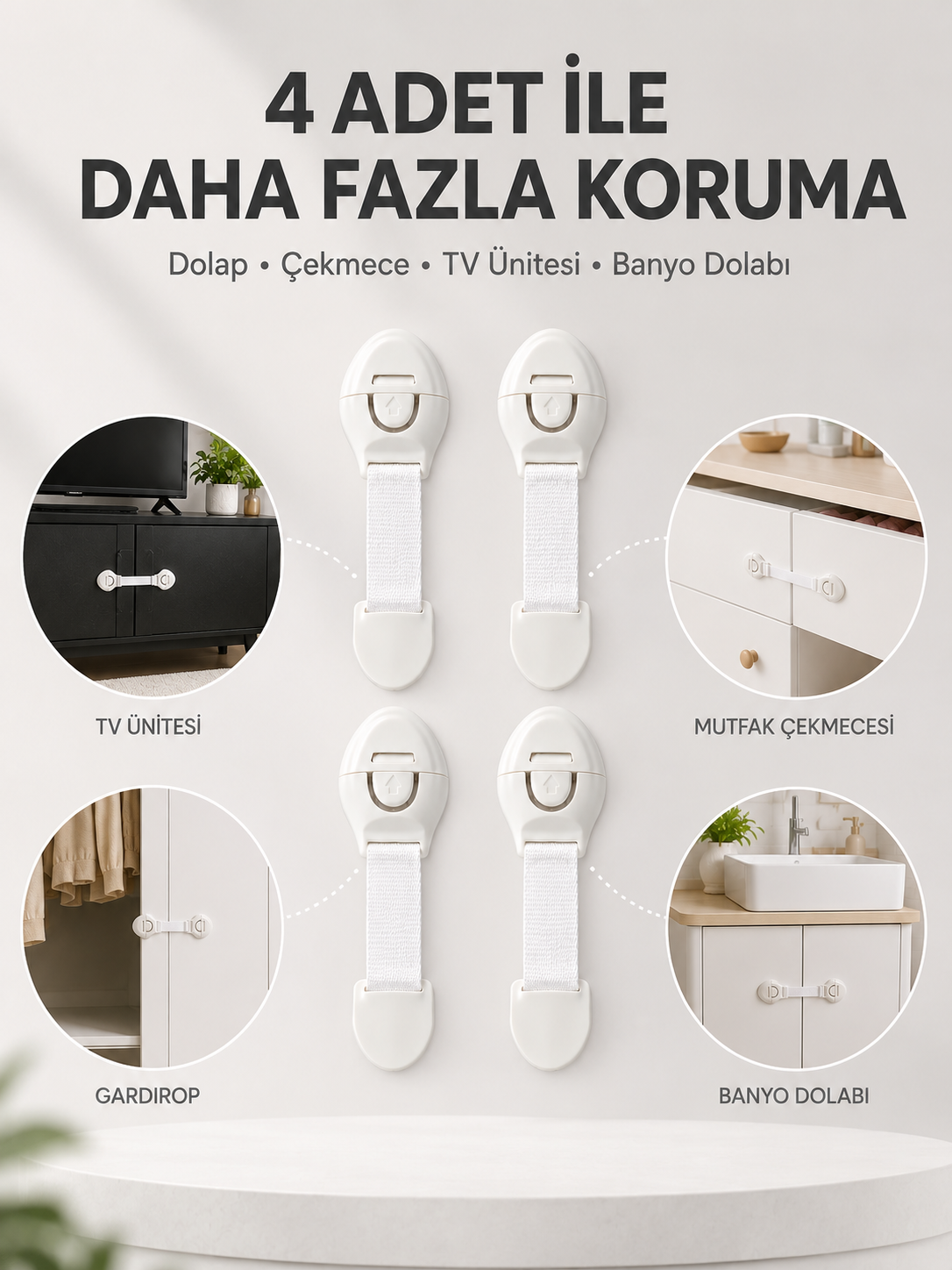 4'lü Çocuk Güvenlik Dolap ve Çekmece Kilidi