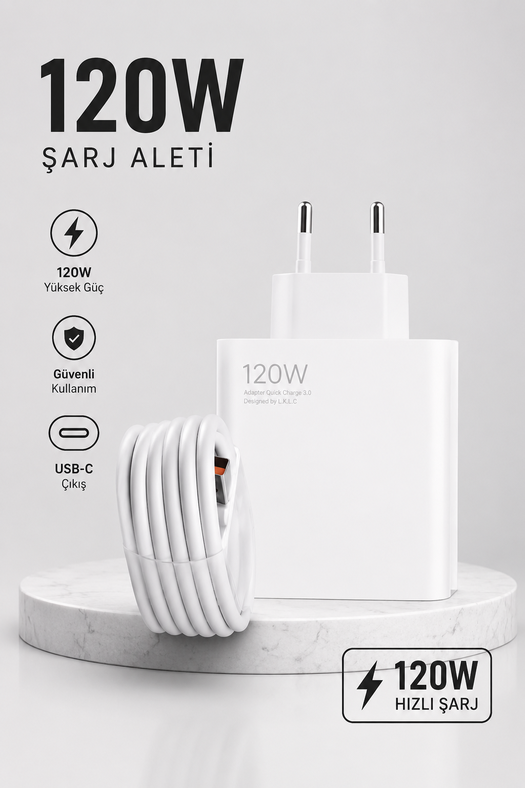 Turbo Hızlı Şarj Destekli 120W USB-C Şarj Seti