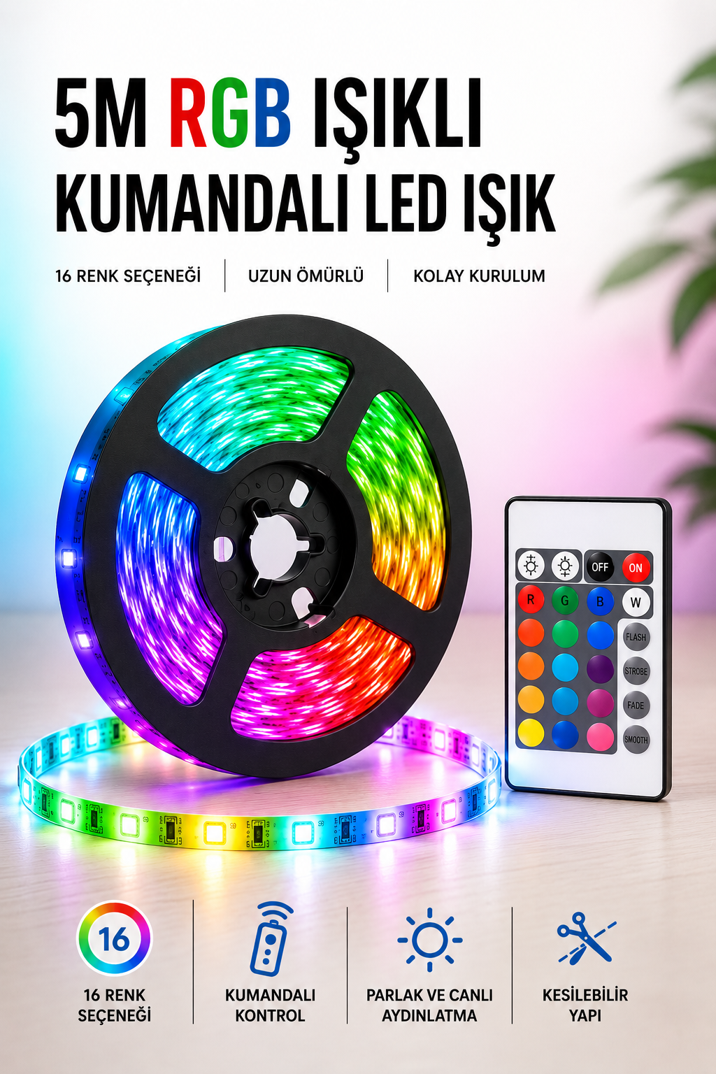 5M RGB Işıklı Her Ortama Uygun Led Işık