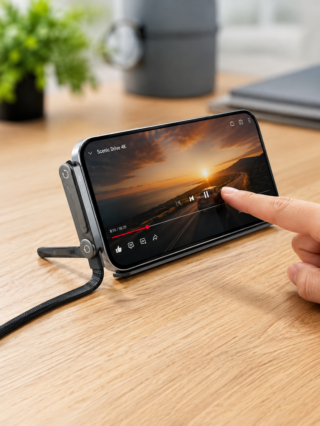 Örgülü 240W Type-C Katlanabilir Telefon Standlı Şarj Kablosu