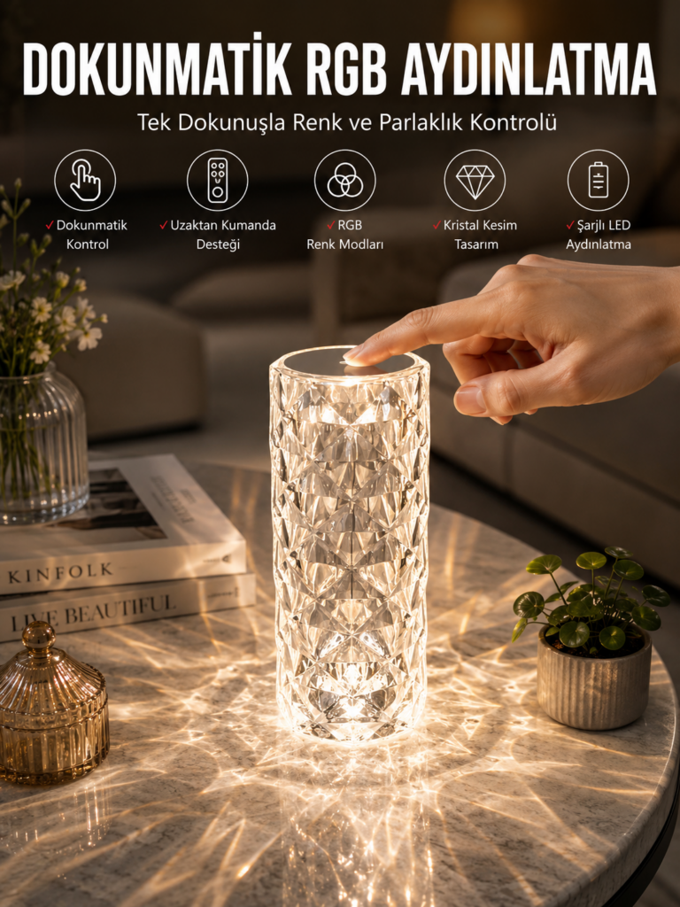 Dokunmatik Kristal Gece Lambası Hediyelik