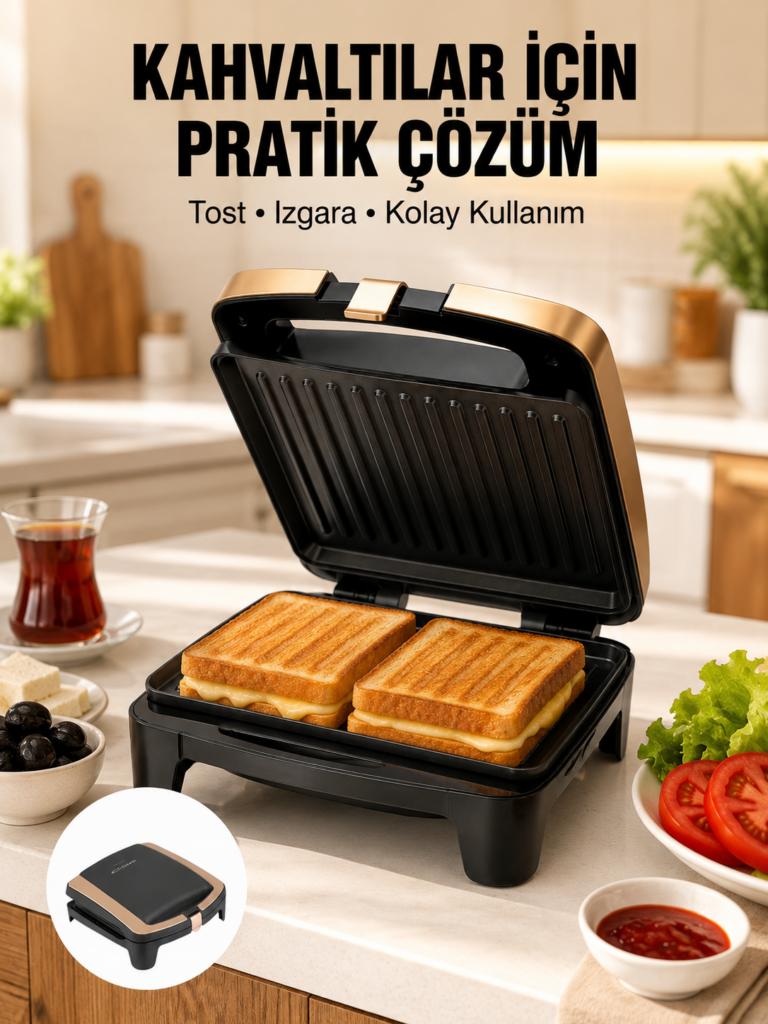 Tost Makinesi Yapışmaz Plaka 1500 Watt Güçlü Performans Yeni Nesil