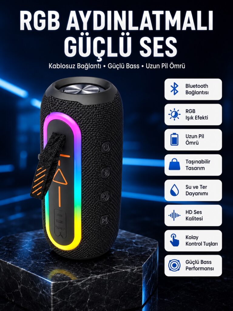 Bluetooth Hoparlör USB Şarjlı Uzun Pil Ömrü Android ve İOS Uyumlu Renkli