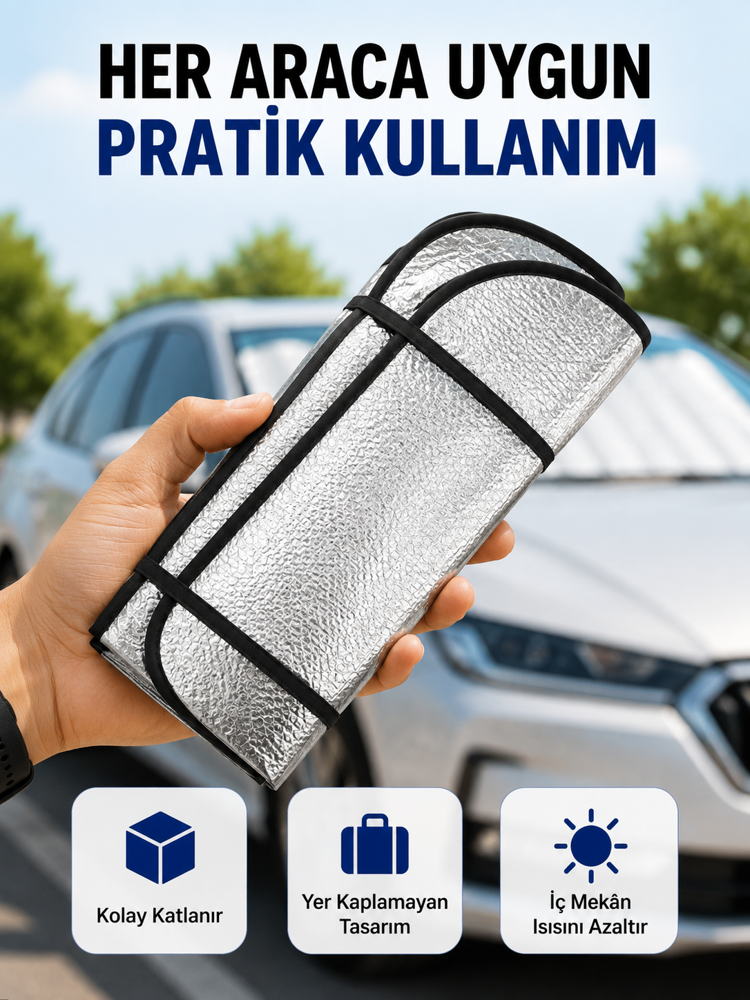 Araç Ön Cam Güneşlik Isı Yalıtımlı Katlanabilir Model Renault Megane Honda Civic Opel Astra Ford Focus