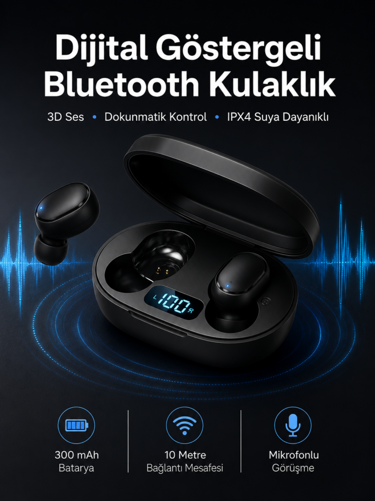 İkili Bluetooth Kulaklık Dijital Göstergeli Uzun Pil Ömrü Yüksek Ses Kaliteli Yeni Nesil