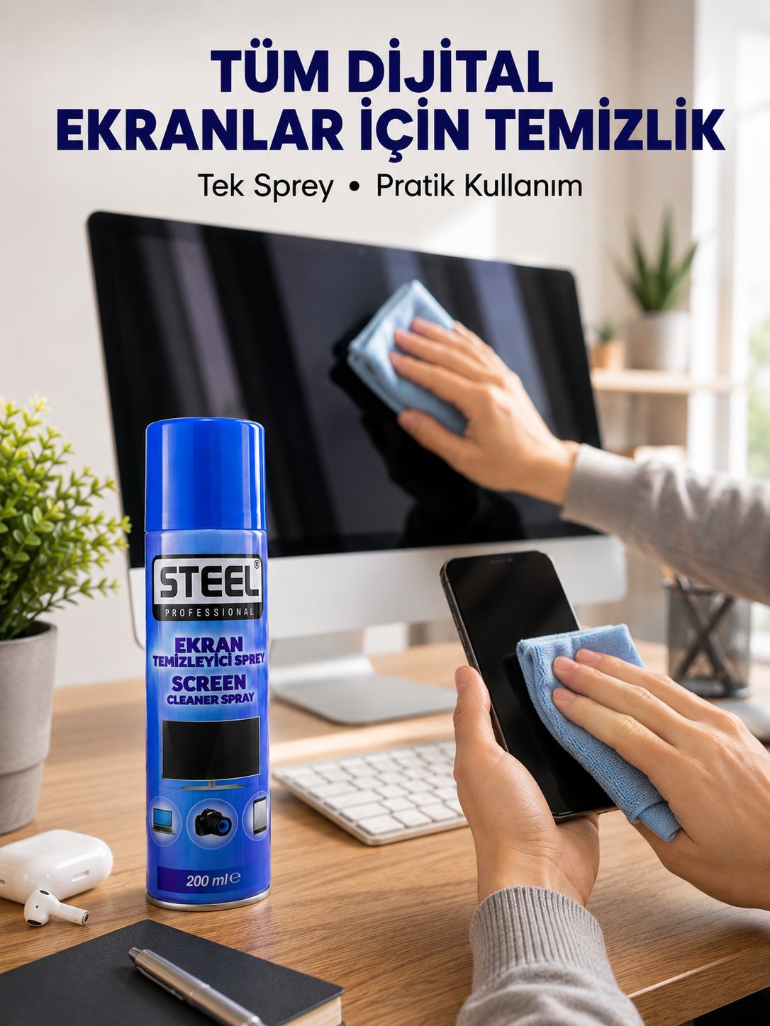 Günlük Kullanıma Uygun Çok Amaçlı Ekran Temizleme Spreyi